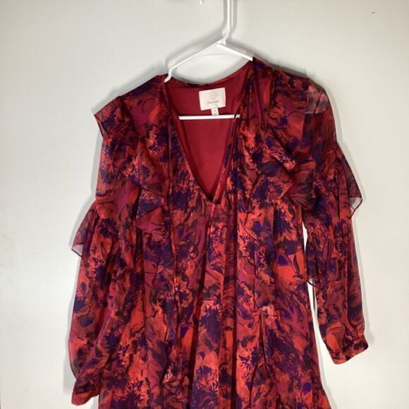 Cinq à Sept Livie Dress Women’s Red Purple Tiered Ruffle Mini Size 0 Cocktail Pa - Picture 7 of 16